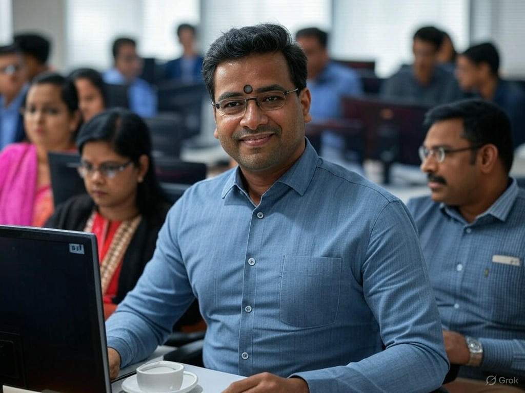 A woman working in a data center